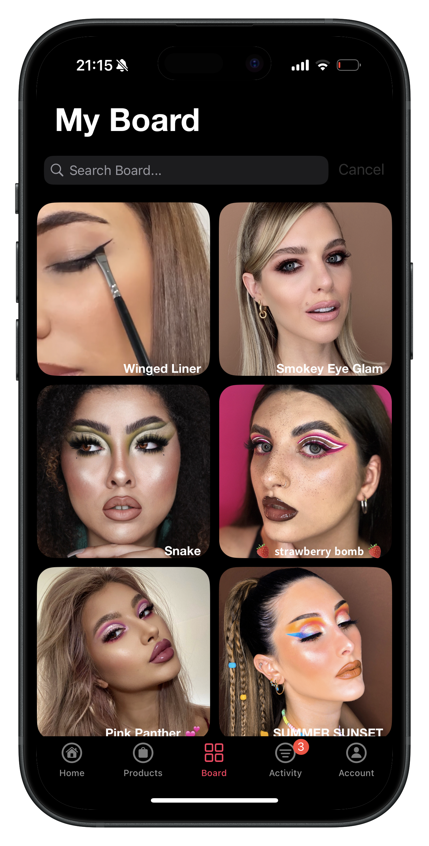 Beauty Board app on iPhone